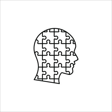 People head with puzzles elements black vector icon on white background