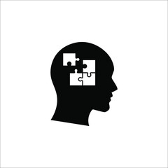 People head with puzzles elements black vector icon on white background