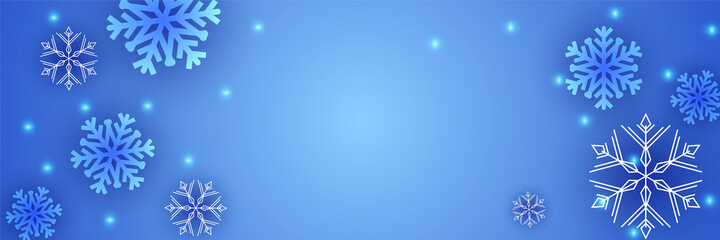 Snowy christmas Blue Snowflake design template banner