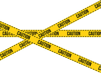 Yellow caution tape on transparent background. Vector warning ribbon in black and yellow colors