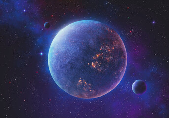 Fototapeta na wymiar Purple and Blue Planet