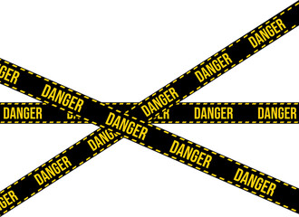 Black danger tape on transparent background. Vector warning ribbon on black and yellow colors