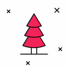 Filled outline Christmas tree icon isolated on white background. Merry Christmas and Happy New Year. Vector