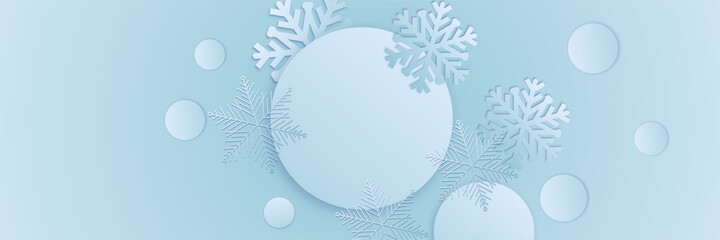 Snowy christmas green Snowflake design template banner