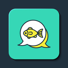 Fototapeta premium Filled outline Fish icon isolated on blue background. Turquoise square button. Vector