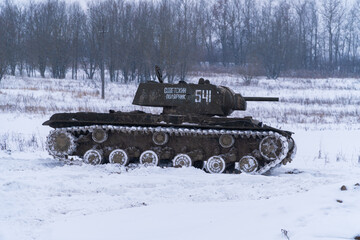 Russia. Saint-Petersburg. Krasnoselsky district. December 12, 2021. Reconstruction of the battle of...