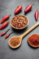 Variety of fresh and dried chili peppers