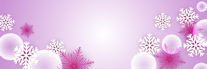 Fototapeta na wymiar Snowy christmas purple Snowflake design template banner