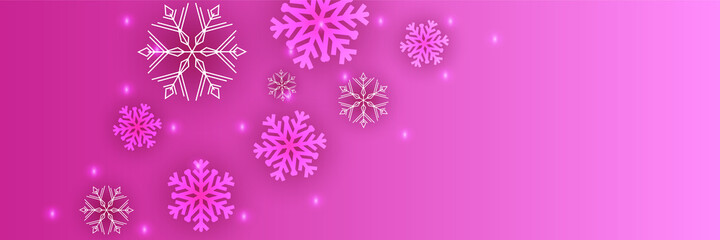 Fototapeta na wymiar Snowy christmas pink Snowflake design template banner