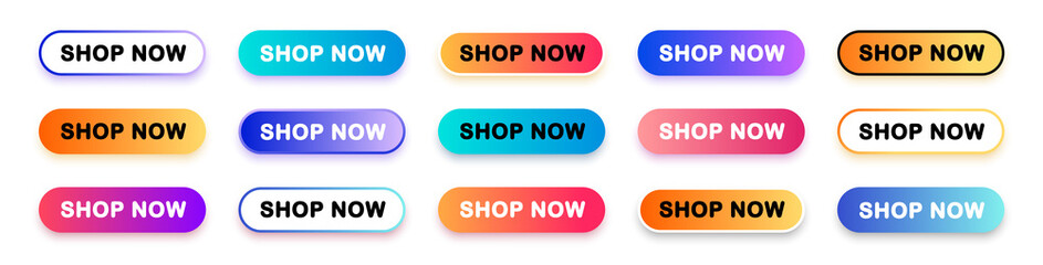 Shop now. Set of button shop now or buy now. Modern collection for web site. Vector illustration.