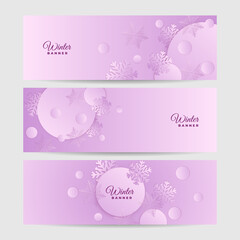 Snowy christmas soft pink Snowflake design template banner