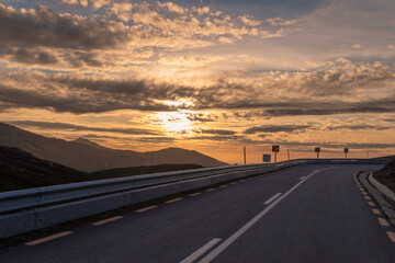 Mountain road in Serra da Estrela in Portugal during sunset