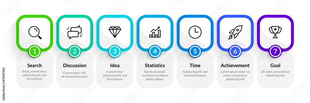 Aufkleber Process diagram. Flowchart graphic template, evolution sequence infographic, simple option process chart. Vector step timeline diagram