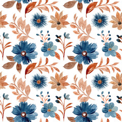 Modèle sans couture d& 39 aquarelle florale bleue