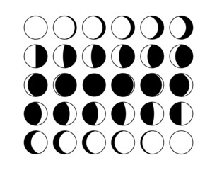Fototapeta na wymiar Moon phase. Half shape lunar cycle, Moon silhouette calendar concept, crescent and eclipse cosmos symbols. Vector set