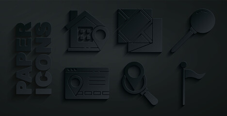 Set Search location, Push pin, Infographic of city map navigation, Location marker, Folded and with house icon. Vector