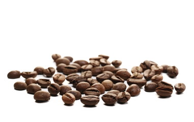 Pile coffee beans isolated on white background and texture 
