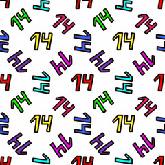 Seamless pattern with multicolored number 14 . Vector illustration. Design for Valentines Day