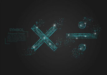 Abstract isolated blue image of a math signs. Polygonal illustration looks like stars in the blask night sky in spase or flying glass shards. Digital design for website, web, internet. © Katsiaryna