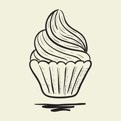 Cupcakes with cream. Hand drawn vector illustration