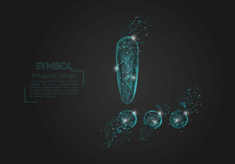 Abstract isolated blue image of a exclamation mark. Polygonal illustration looks like stars in the blask night sky in spase or flying glass shards. Digital design for website, web, internet. © Katsiaryna