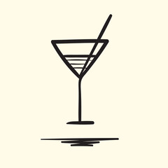 doodle glass and cocktail, vector illustration icon