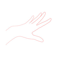 Line art sketch of a tense hand reaching for an object in an upright position