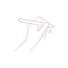 Line art sketch of the hand that holds the handle