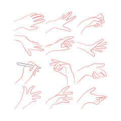 A selection of line art sketches of hand images