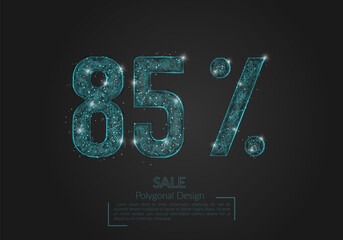 Abstract isolated blue 85 percent sale concept. Polygonal illustration looks like stars in the blask night sky in spase or flying glass shards. Digital design for website, web, internet. © Katsiaryna