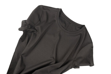 A black t shirt isolated on a white background.