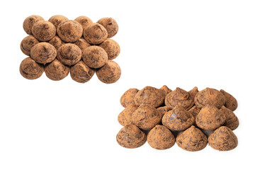Chocolate truffles isolated on a white background.