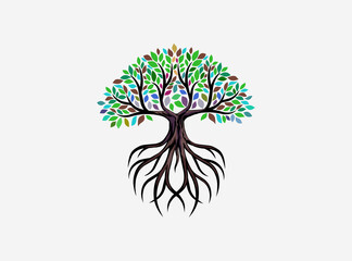 Obraz premium mangrove tree with strong roots vector illustrations. tree logo design for gardening and cultivation.