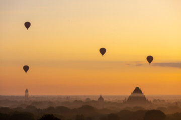 Flying hot air balloons in Bagan