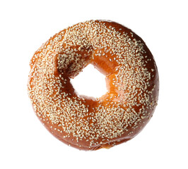 Delicious fresh bagel with sesame seeds isolated on white