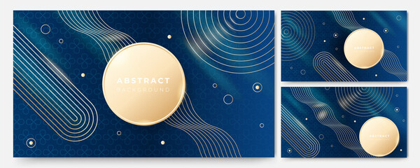 Luxury blue gold background. Elegant business presentation banner. Vector illustration.