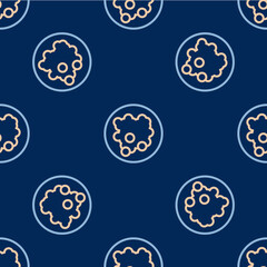 Line Rice in a bowl icon isolated seamless pattern on blue background. Traditional Asian food. Vector