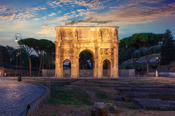 Fototapeta na wymiar The Arch of Constantine by the Coliseum, night view, Rome, Italy
