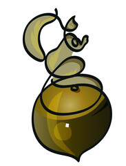 One line drawing of  squirrel standing on an acorn.
One continuous line drawing of acorn illustration.