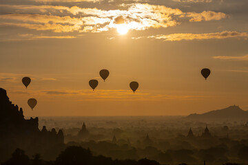 Flying hot air balloons in Bagan