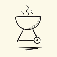 Kettle barbecue grill. Black and white sketch vector illustration.