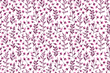 Poster de jardin Petites fleurs Motif botanique sans couture en rose, violet et blanc.