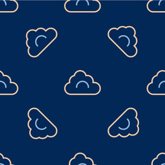 Line Cloud icon isolated seamless pattern on blue background. Vector