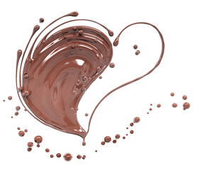 Splash of chocolate heart isolated 3d rendering