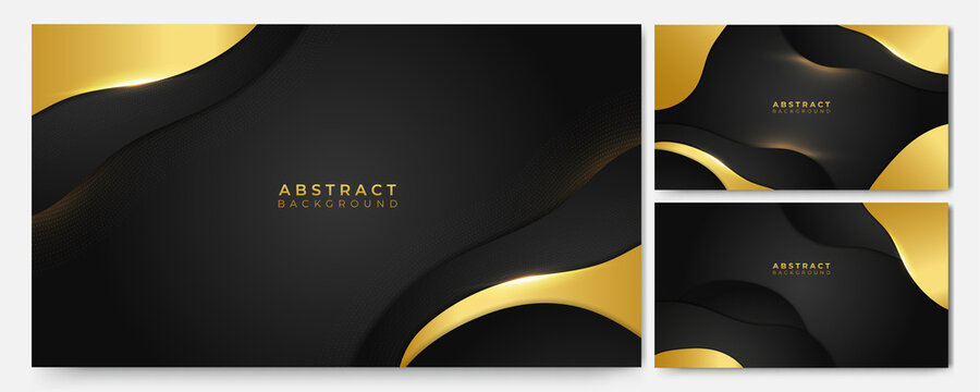 Set of luxury black gold abstract 3D background. Presentation background. Vector illustration