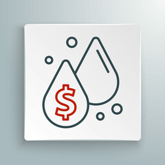 Line Oil drop with dollar symbol icon isolated on white background. Oil price. Oil and petroleum industry. Colorful outline concept. Vector