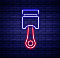 Glowing neon line Engine piston icon isolated on brick wall background. Car engine piston sign. Colorful outline concept. Vector