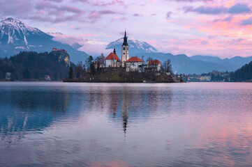 Winter sinrise near Bled Lake, Slovenia
