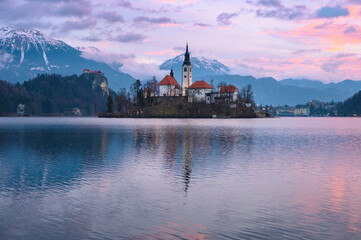 Winter sinrise near Bled Lake, Slovenia