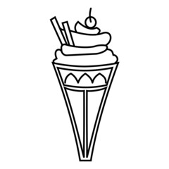 Vanila Ice cream with cherry icon. Outline vector illustration